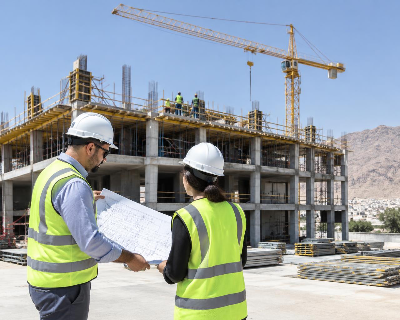 Engineers coordinating work at a construction site